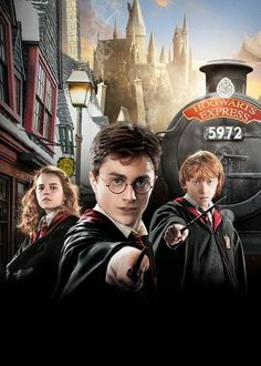 harry potter and the deathly hallows poster with hogwart's express in background