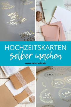 several different pictures with the words hochzetskarten selber machen