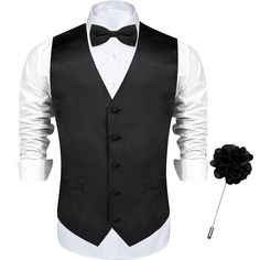 PRICES MAY VARY. 🎁【PURCHASE CONTAINS】Silk Suit Waistcoat+Pre-tied Bowtie+Pocket Square+Cufflinks+Lapel Pin.Not only for personal use, but also excellent gifts to your loved ones on holidays as Christmas, Valentine's Day, Thanksgiving Day,Father's Day, New Yea,Anniversary,birthday ect. 🎁【MATERIAL and CRAFT】Tuxedo vest and bowtie set are made from Silk.2000 stitches high-density fabric makes the vest suit set more practical and wear-resistant.Non-deformed,no pilling,no fading.Excellent stitching Elegant Satin Vest For Formal Occasions, Elegant Formal Vest With Ties, Fitted Suits With Ties For Black-tie Events, Elegant Fitted Vest For Groom, Fitted Wedding Vest, Fitted Black Suits With Ties, Black Fitted Suits With Ties, Classic Wedding Tuxedo, Mens Dress Vests