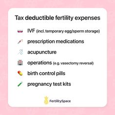 a pink background with text that says tax deductible fertity experiences