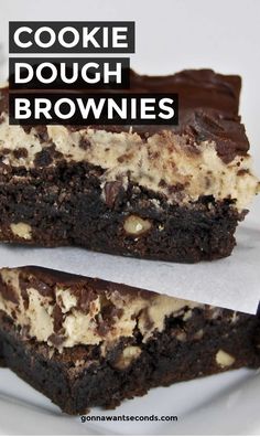 two brownies with white chocolate and oreo cookies on top, one is cut in half