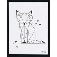 a black and white drawing of a fox with triangles on it's back side