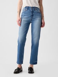 High Rise Cheeky Straight Jeans | Gap Gap Jeans Women, Jeans Look, Dad Jeans, New School, Weekend Wear, Gap Jeans, Pocket Jeans, Ankle Jeans, High Rise Jeans