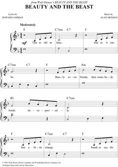 the sheet music for beauty and the beast