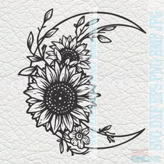 sunflowers and leaves are drawn on the side of a white leather textured surface