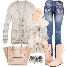 "Graceful Pale Pink" by debbie-probst on Polyvore Jeans Pants Outfit, Full Outfits, Womens Apparel, Romantic Outfit, Card Crafts, Fashion Life, Fall Baby, Perfect Wardrobe, Preppy Style