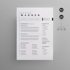 a clean and modern resume template with black accents on the front, white cover and gray background