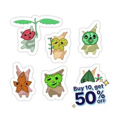 various stickers with different animals and plants on the back of them, including one for sale