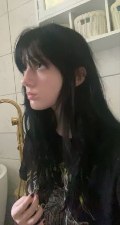 Transwomen Hairstyles, Black Hair On White Skin, Straight Alt Hairstyles, Alt Hair Long, Waist Hair Length, Susana Kaysen, Alt Long Hair, Black Shaggy Hair, Goth Haircut Long