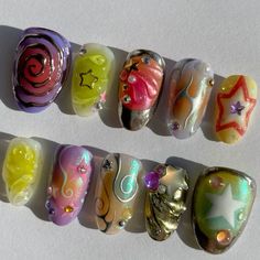 #nails #acrylic #nailispiration #naildesign #gelnails Eclectic Nail Art, Funky Nail Art Acrylic, Indie Nail Designs, Funky Gel Nails, Funky Acrylic Nails, Eccentric Nails, Messy Nails, Eclectic Nails