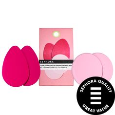 A set of four latex-free blending sponges with flat and round shapes for multiple uses.Ingredient Callouts: These products are vegan and cruelty-free.What Else You Need to Know: The round sponges in this set are perfect for all-over makeup application, while the teardrop sponges are ideal for detailed application. Best used wet with liquid, cream, or powder formulas, these sponges are latex-free and 60 percent plant-based. They also come in a recyclable, ventilated base that doubles as a drying stand.This Set Contains:- 2 x Rounded Blending Sponges (54mm)- 2 x Teardrop Blending Sponges (67mm L x 46mm W) Drying Stand, Face Brush Set, Blending Sponge, Sephora Collection, Face Brush, Makeup Application, Latex Free, Brush Set, Sephora