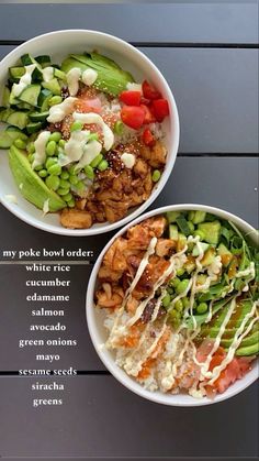 two bowls filled with different types of food