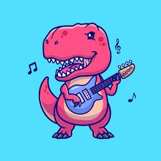 a cartoon dinosaur playing a guitar and singing