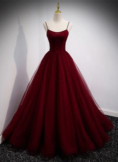 Wine Red Tulle Straps Long Evening Dress Party Dress,Wine Red Prom Dress Vestiti Prom, Abi Ball, Dark Red Prom Dress, Wine Red Prom Dress, Vestidos Color Vino, Two Piece Evening Dresses, Tulle Straps, Red Ball Gown, Long Evening Dress