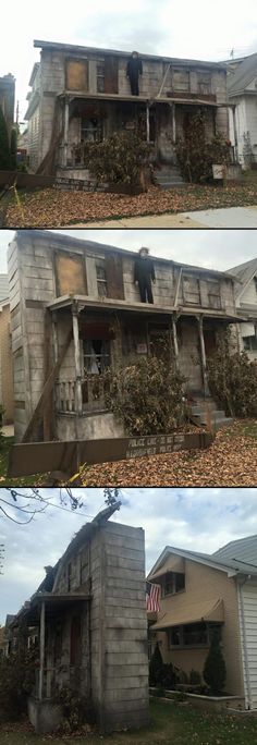 before and after photos of a house that has been gutted with fire retardants