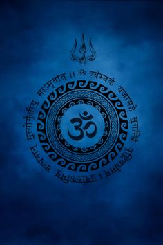 an image of the om shan symbol on a blue background