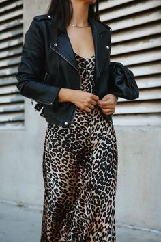 Animal Print Slip Dress Outfit, Leopard Print Slip Dress, Leopard Print Slip Dress Outfit, Leopard Slip Dress Outfit, Slip Dress With Jacket, Rock Outfits For Women, Leopard Slip Dress, Robe Pajamas, Andee Layne