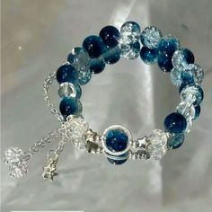 Blue/Clear Beaded Bracelet With Silver Charm Detail. Very Pretty. New In Original Packaging Star Charm Bracelet, Beaded Star, Italy Jewelry, Locket Bracelet, Sterling Silver Bangle Bracelets, Enamel Bangle, Silver Bangle Bracelets, Sterling Silver Bangles, Vintage Crystal