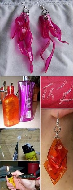 several pictures of different items that are being used to make earrings and necklaces