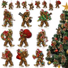 a christmas tree decorated with gingerbreads and other holiday decorations, including teddy bears