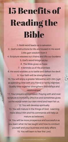 a pink book with the words 15 benefits of reading the bible in front of it