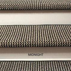 three different types of carpet with the words midnight written on each one and two rows of them