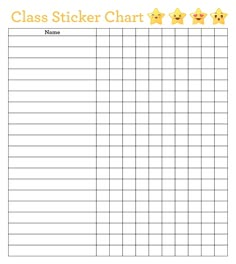 a printable class sticker chart with five stars on the top and one in the middle