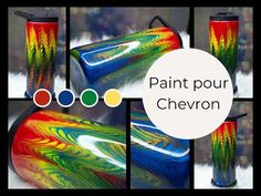 four different views of the paint pour chevron vase