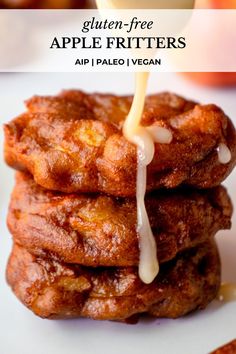 gluten - free apple fritters are stacked on top of each other