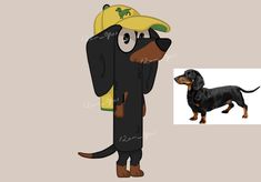 a cartoon dachshund wearing a hat and carrying a backpack