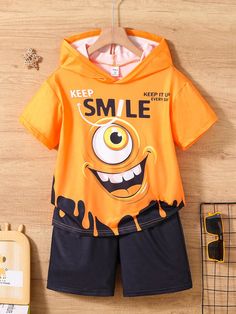 Yellow Casual Collar   Animal,Cartoon,Letter  Embellished Slight Stretch  Tween Boys Clothing Summer Shorts Outfits, Boys Set, Shorts Summer, Animal Cartoon, Boys Casual, T Shirt And Shorts, New Print, Kids Beachwear, Boys Clothing