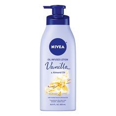 Relax and pamper your skin with NIVEA Oil Infused Vanilla and Almond Oil Body Lotion. This body lotion for dry skin deeply moisturizes for 24+ hours and transforms dry skin into soft, radiant looking skin. The fast-absorbing formula in this NIVEA body lotion is infused with almond oil and delivers a lovely vanilla scent for a luxurious experience. With this NIVEA body lotion for dry skin, you can awaken your senses and pamper your skin! NIVEA is proud to be one of the leading companies in the fi Nivea Vanilla, Lotion Vanilla, Bathroom Stuff, Best Lotion, Hygiene Care, Hair Ponytail