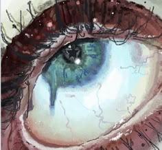 an eye with blue and green colored eyeshade is shown in this artistic drawing