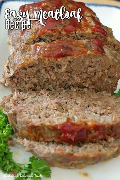 meatloaf with ketchup and parsley on the side