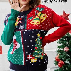 Christmas Tree Sweater, Ugly Christmas Sweater Women, Tree Sweater, Christmas Sweaters For Women, Women Sweaters Winter, Sweater Outfit, Neckline Designs, Christmas Knitting, Christmas Fashion