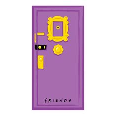 a purple door with the words friends on it and a yellow frame at the top