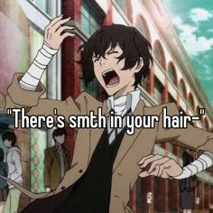 an anime character with the caption, there's smith in your hair