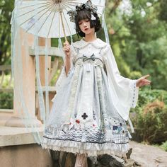 Eternal heroine ♡ Alice x Lolita coordination 7 selections – ロリータファッション通販RonRon Alice Outfit, Kimono Style Tops, The Cheshire Cat, Skirt Blouse, Headband Set