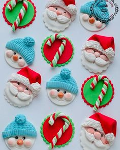 christmas cookies decorated with santa claus and candy canes