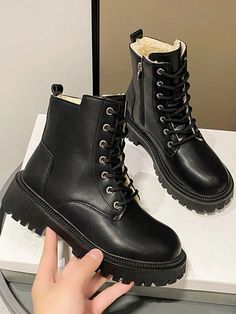 Black  Collar     Embellished   Women Shoes Short Winter Boots, Black Snow Boots, Bota Country, Low Heel Ankle Boots, Cozy Boots, Zipper Boots, Boots Women Fashion, Black Boots Women, Snow Boots Women