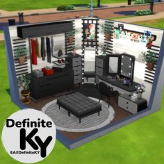 an open room with furniture in it and the words, definitely ky on top of it