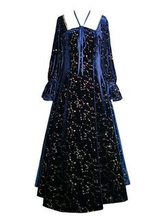 Midnight Blue Dress With Stars, Blue Star Dress Aesthetic, Blue Star And Moon Dress, Midnight Blue Stars Dress, Blue Velvet Star Dress, Types Of Clothing Styles, Space Outfit, Blue Star, Fancy Outfits