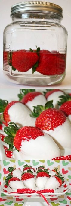 strawberries and marshmallows in a glass jar