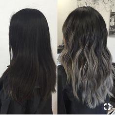 Virgin Black Hair, Grey Balayage, Black Hair Ombre, Grey Ombre Hair, Silver Ombre, Hair Ombre