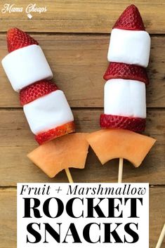 fruit and marshmallow rocket snacks on sticks