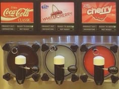 a vending machine with four different types of drinks