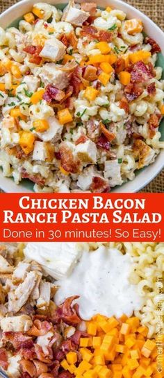 chicken bacon ranch pasta salad in a bowl