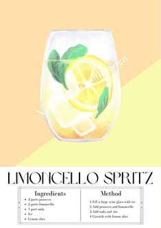 Cute and trendy Limoncello Spritz poster you can download and print! Perfect decoration for living room, kitchen, bedroom, or bar area! (Once purchased, digital print will not have a watermark and will be higher quality) Spritz Party Decor, Limoncello Spritz Recipe, Italian Summer Drinks, Spritz Party, Colada Drinks, Spritz Drink, Pina Colada Drinks