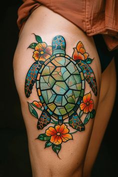 Stunning Sea Turtle Tattoo Ideas You'll Love Hawaiian Inspired Tattoos, Turtle Tattoos For Women, Shell Tattoo Ideas, Turtle Watercolor Tattoo, Sealife Tattoos, Bill Tattoo, Cow Skull Tattoos, Beautiful Angel Tattoos, Fingerprint Tattoos