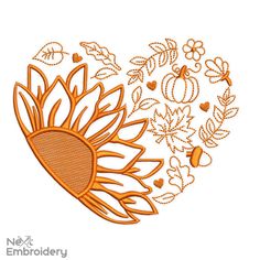 an orange heart with leaves and hearts on it